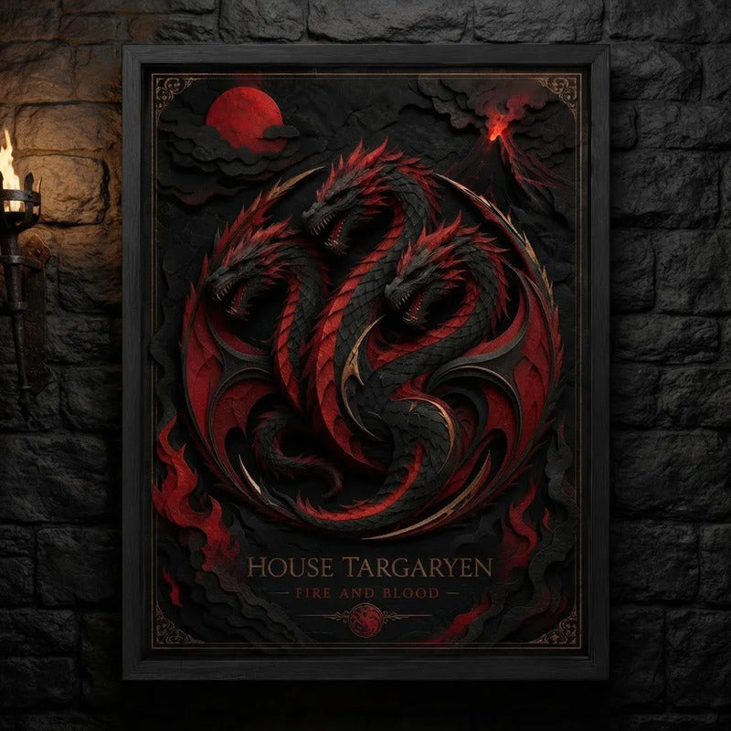 Cuadro Game Of Thrones Targaryen Dragón Serie Efecto 3d Marco Negro