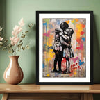 Cuadro Banksy Style Forever Love Amor Arte Urbano Decoracion Marco Negro
