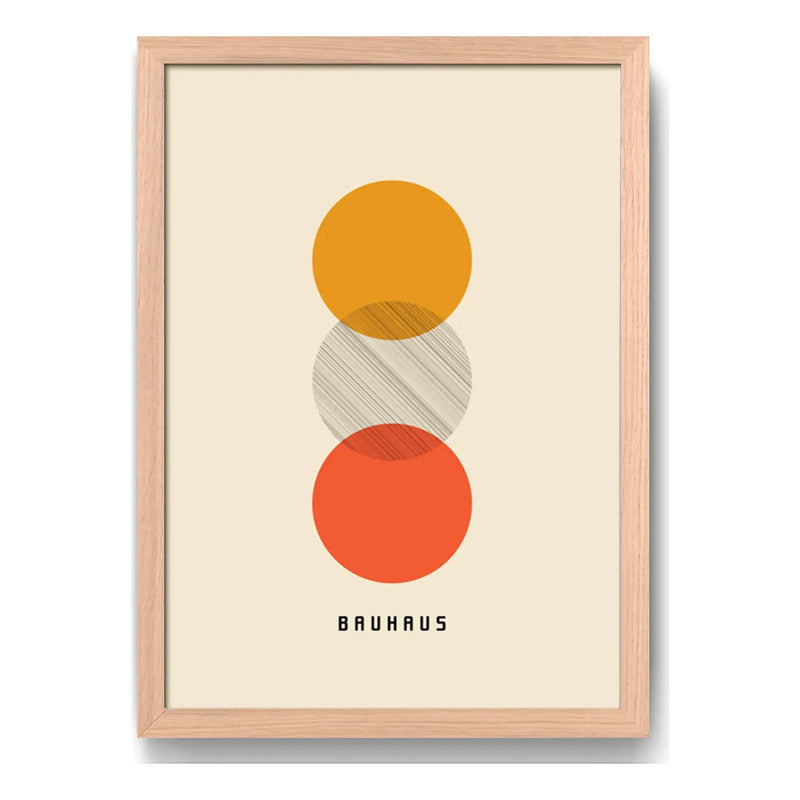 Cuadro Bauhaus Naranja Rojo Avant-garde Abstracto Marco Oak Marco Marrón Claro