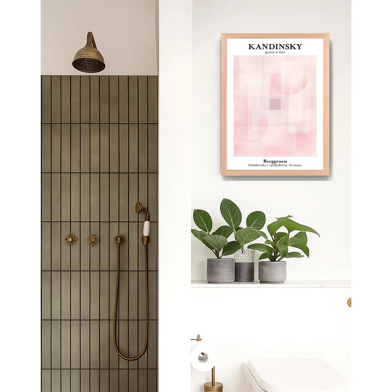 Cuadro Dormitorio Living Kandinsky Cuadrado Niebla Rosa Oak Marco Marrón Claro