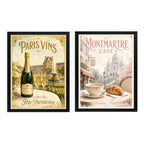 Set 2 Cuadros Café Champán Paris Retro Decora Cocina Living Marco Negro