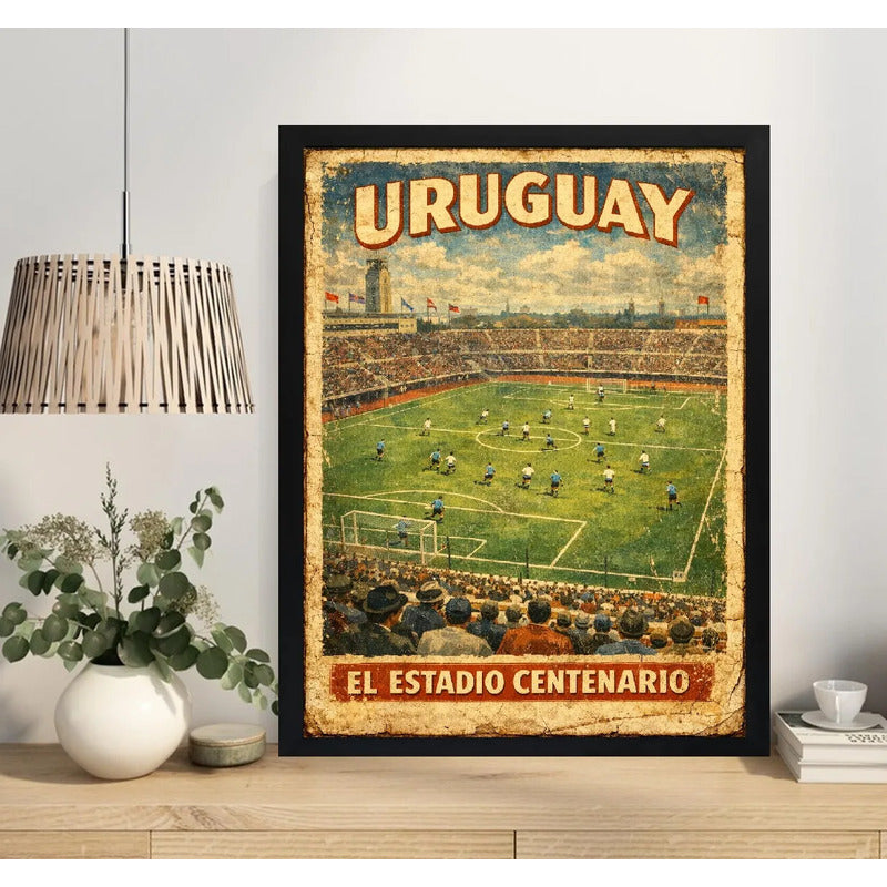 Cuadro Estadio Centenario Futbol Montevideo Uruguay Retro Marco Negro