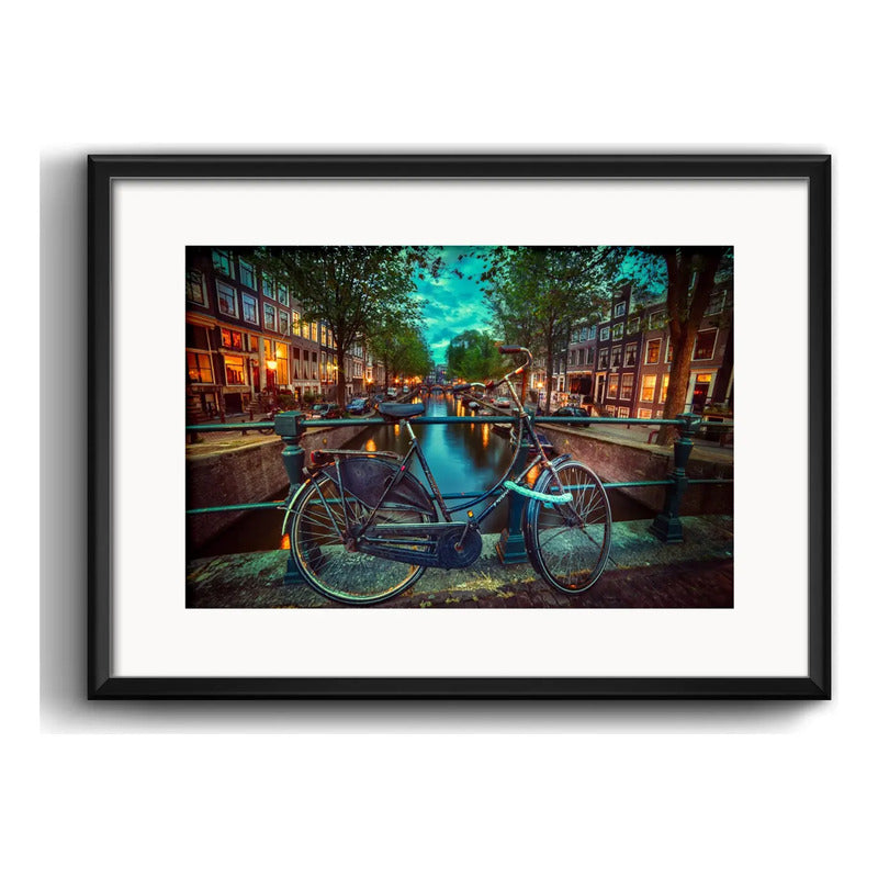 Cuadro Amsterdam Bikes Paises Bajos Bici Retro Con Paspartú Marco Negro