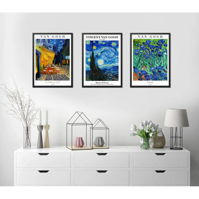 Set 3 Cuadros Van Gogh Pinturas Surrealismo Obras De Arte Marco Negro