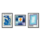 Set 3 Cuadros Para Living Cocina Estudio Tonos Azul Indigo Paul Klee Matisse Bauhaus Con Marco Negro