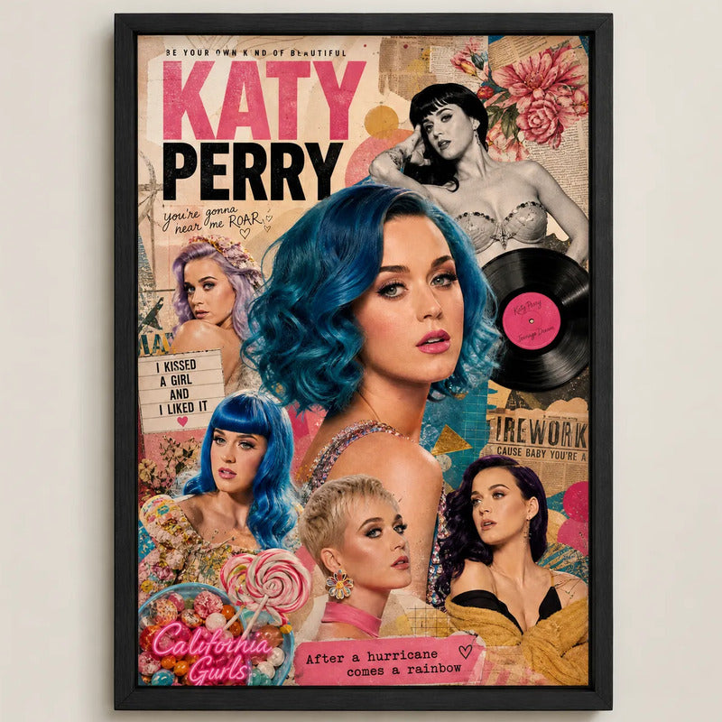 Cuadro Katy Perry Elementos Iconicos Canciones Musica Pop Marco Negro