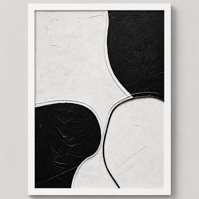 Cuadro Living Dormitorio Abstracto Blanco Negro Textura Brs1 Marco Blanco