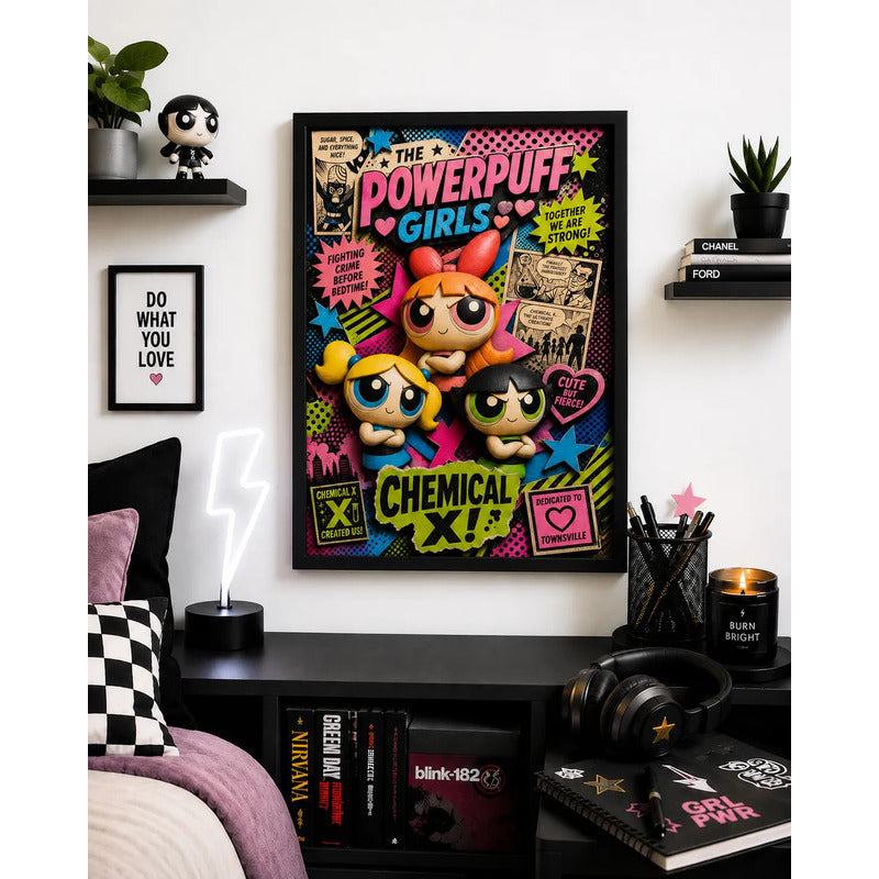 Cuadro Las Chicas Superpoderosas Powerpuff Girls Efecto 3d Marco Negro