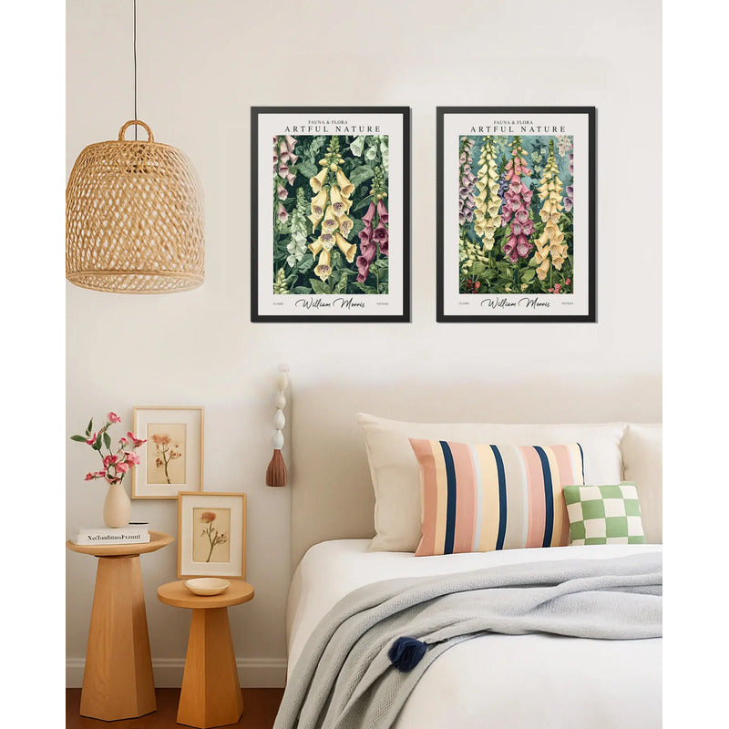 Set 2 Cuadros Dormitorio Living Dedaleras William Morris Marco Negro