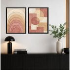 Set 2 Cuadros Boho Arte Abstracto Tonos Tierra Decora Living Marco Negro