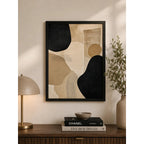 Cuadro Living Dormitorio Boho Abstracto Beige Crema Negro Marco Negro