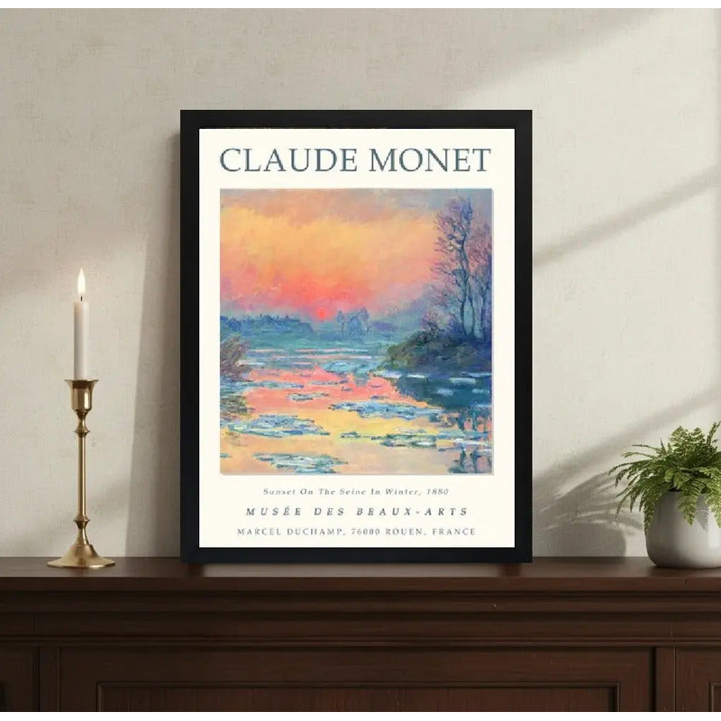 Cuadro Dormitorio Living Claude Monet Atardecer En El Sena Marco Negro