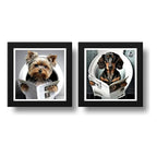 Set 2 Cuadros Perro Baño Dachshund Yorkshire Mascotas Arte