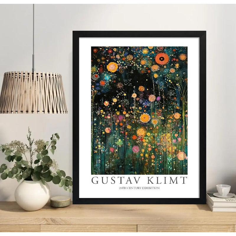 Cuadro Dormitorio Living Floral Gustav Klimt Flores Arte Marco Negro