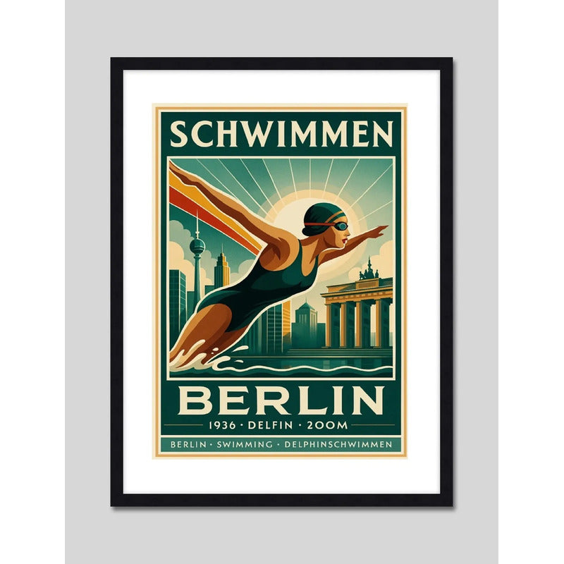 Cuadro Natacion Berlin Swimming Pool Deportes Decoracion Marco Negro