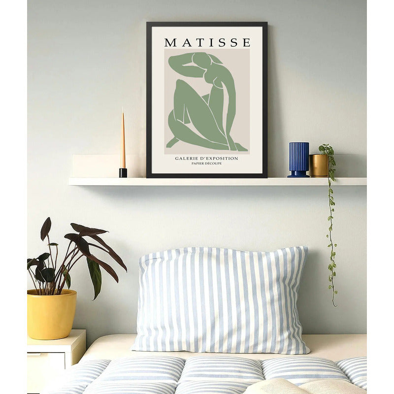 Cuadro Dormitorio Living Matisse Bs5 Tonos Verde Beige Claro Marco Negro