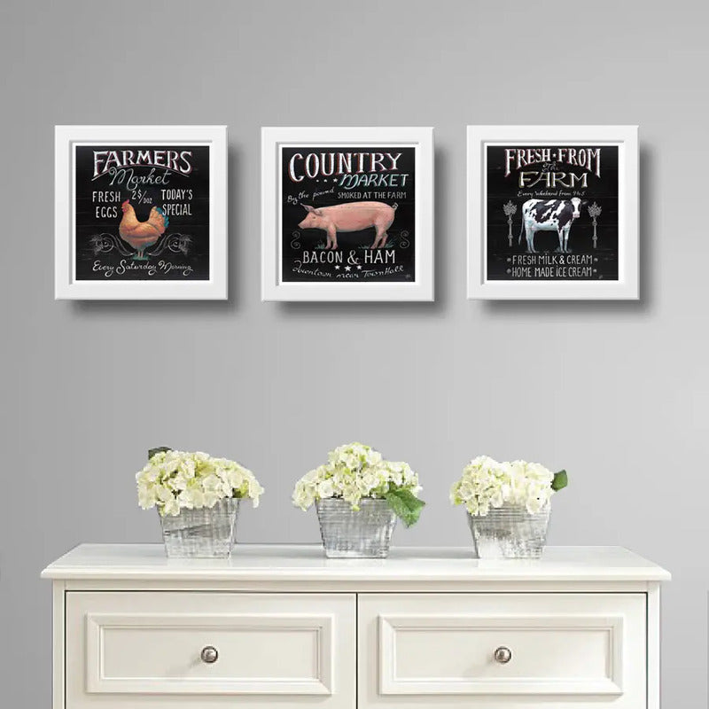 Set 3 Cuadros Cocina Gourmet Carnes Frases Vaca Pollo Cerdo