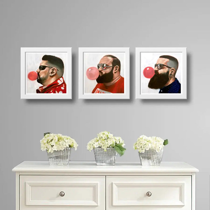 Set 3 Cuadros Barbudos Chicle Pop Art Barber Shop Decoracion