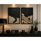 Set 2 Cuadros Living Dormitorio Abstracto 3d Beige Negro Br2 Marco Negro