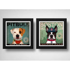 Set 2 Cuadros Pitbull Boston Perro Cafe Pop Art Mascota Pet