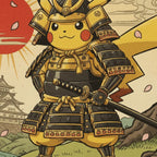 Cuadro Pikachu Samurai Ninja Guerrero Japón Pokemon Anime Marco Negro
