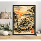Cuadro Elefante Baño Termal Onsen Arte Japones Coleccion Marco Negro
