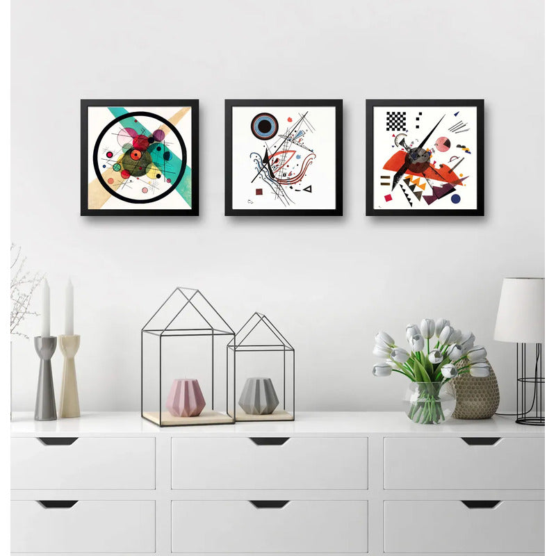 Set 3 Cuadros Kandinsky Arte Abstracto Bauhaus Geometrico Marco Negro