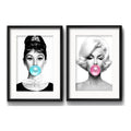 Set 2 Cuadros Monroe Hepburn Blanco Y Negro Chicle Paspartu