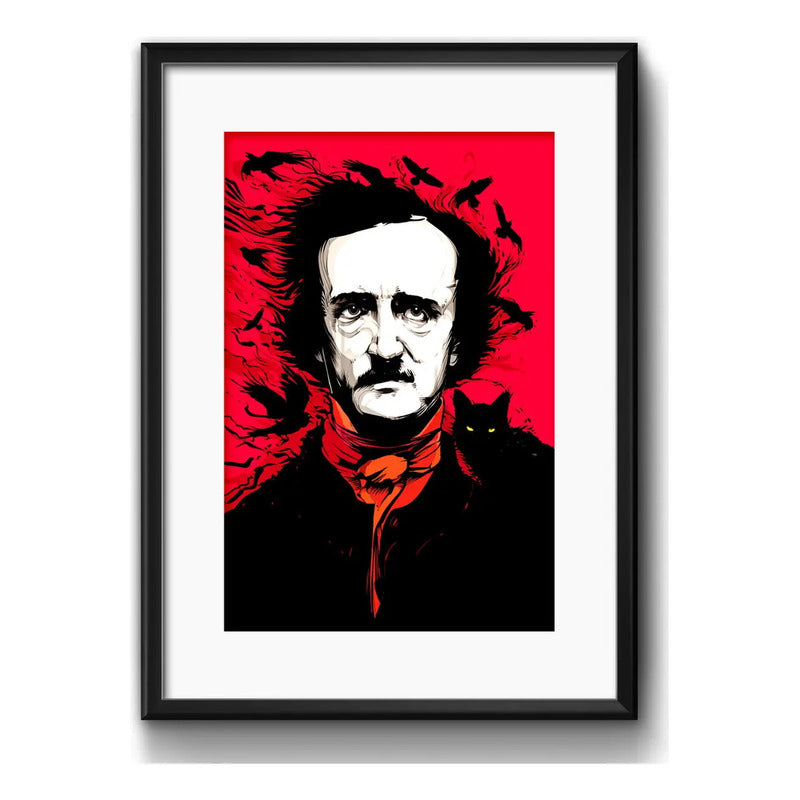 Cuadro Edgar Allan Poe Gato Cuentos Escritor Con Paspartú Marco Negro