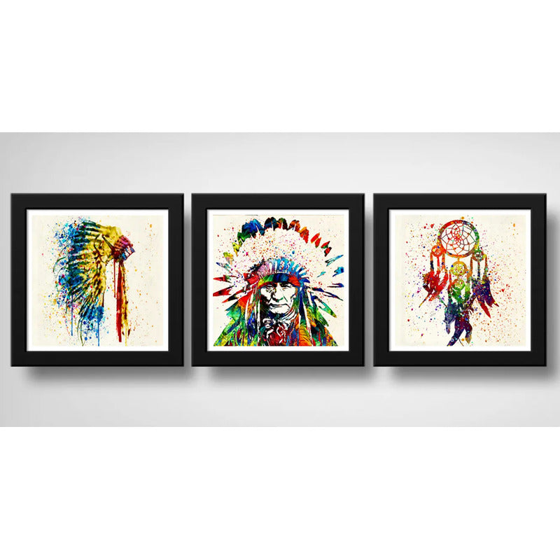 Set 3 Cuadros Indio Jefe Atrapa Sueños Pop Art Decoracion