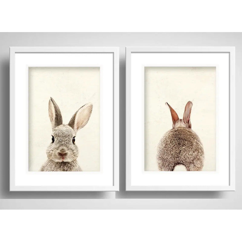 Set 2 Cuadros Conejo Pet Animal Arte Decoracion Con Paspartú