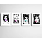 Set 4 Cuadros Marilyn Audrey Twiggy Taylor Chicle Paspartú