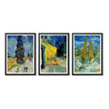 Set 3 Cuadros Living Van Gogh Arte Cipreses Terraza En Café Marco Negro