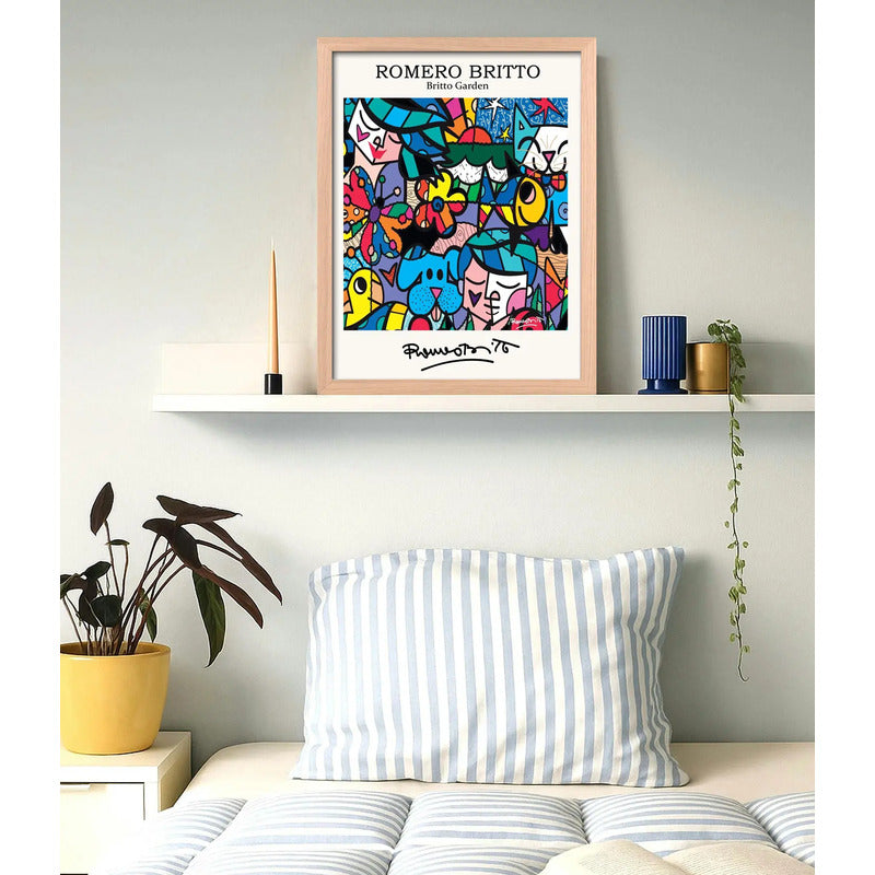 Cuadro Romero Britto Pop Art Jardin Britto Garden Marco Oak Marco Marrón Claro