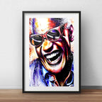 Cuadro Ray Charles Pop Art Colores R&b Piano B2 Con Paspartú Marco Negro