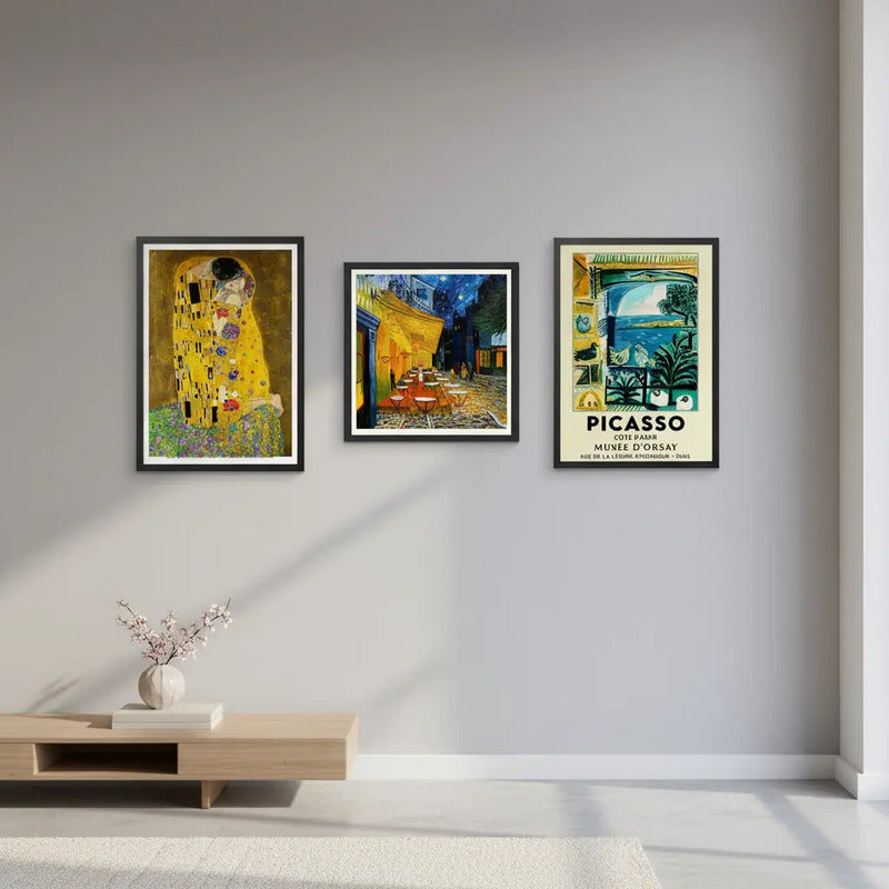 Set 3 Cuadros Para Living Cocina Estudio Famous Artists Gustav Klimt Van Gogh Picasso Con Marco Negro
