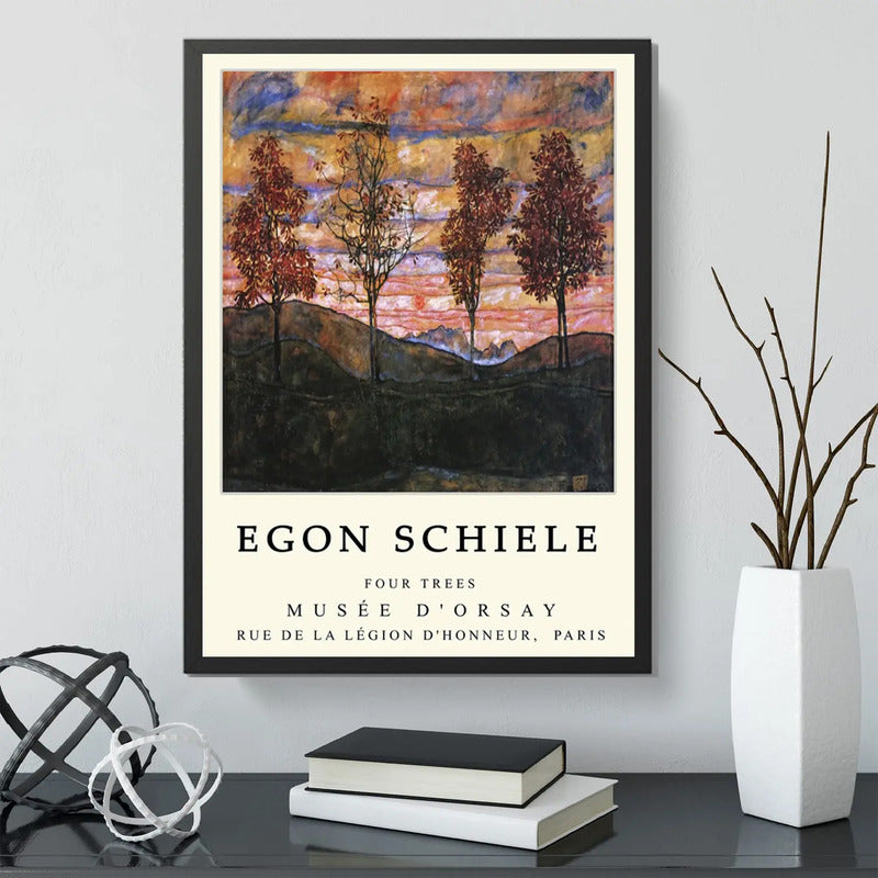 Cuadro Dormitorio Living Egon Schiele Abstracto 4 Arboles Marco Negro