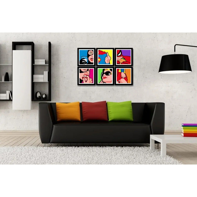 Set 6 Cuadros Heroe Pop Art Lifestyle Comics Superman Batman Marco Negro