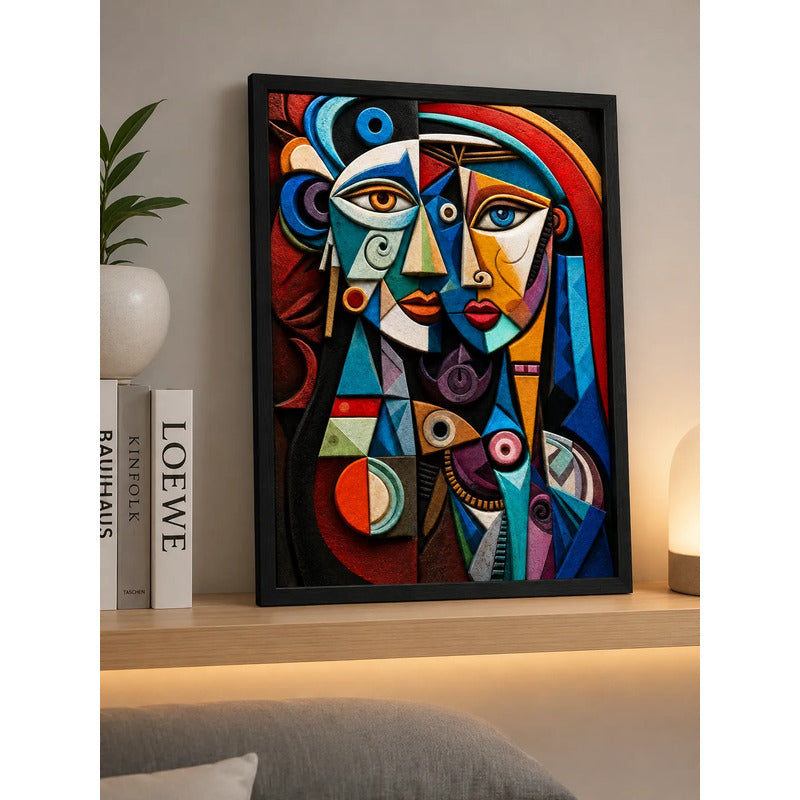 Cuadro Pablo Picasso El Alma En Mosaico Pareja Efecto 3d Marco Negro