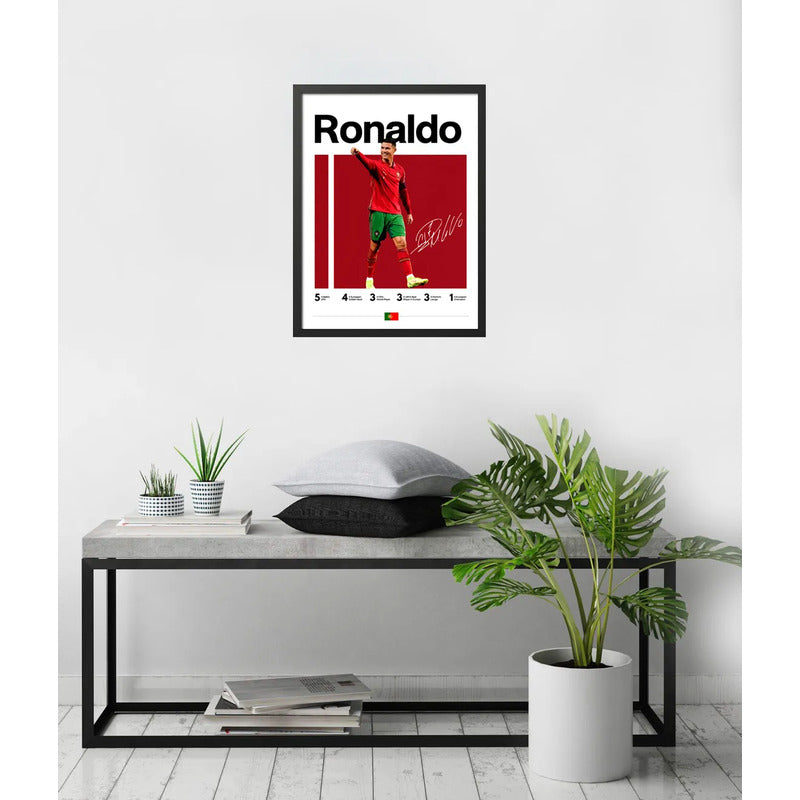 Cuadro Ronaldo Jugador Fútbol Logros Signature Club Deportes Marco Negro