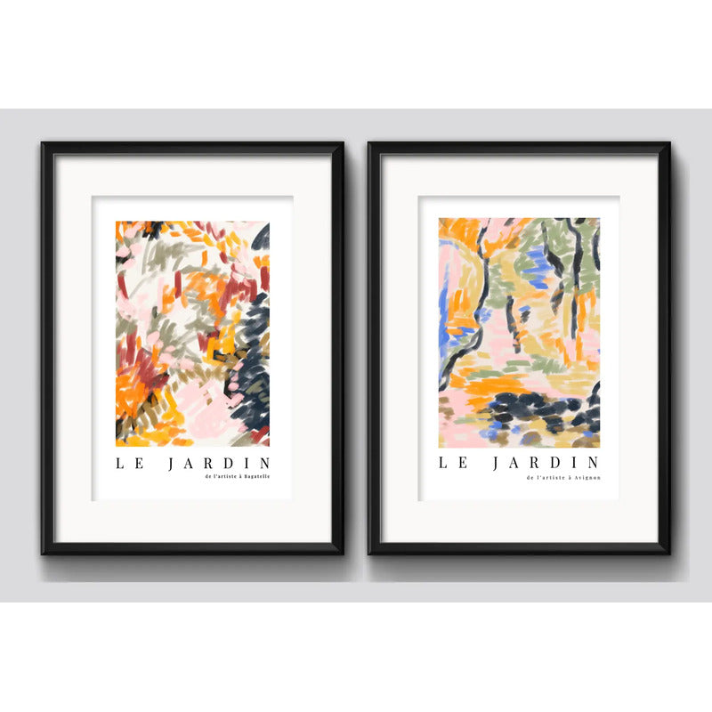Set 2 Cuadros Living Le Jardin Botanico 53x43cm Con Paspartu Marco Negro