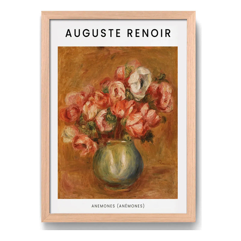 Cuadro Dormitorio Living Auguste Renoir Anémonas Flores Oak Marco Marrón Claro