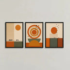 Set 3 Cuadros Dormitorio Living Boho Arte Abstracto Triptico Marco Negro