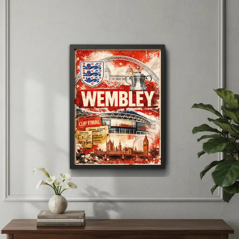 Cuadro Estadio Wembley Londres Inglaterra Futbol Retro Marco Negro