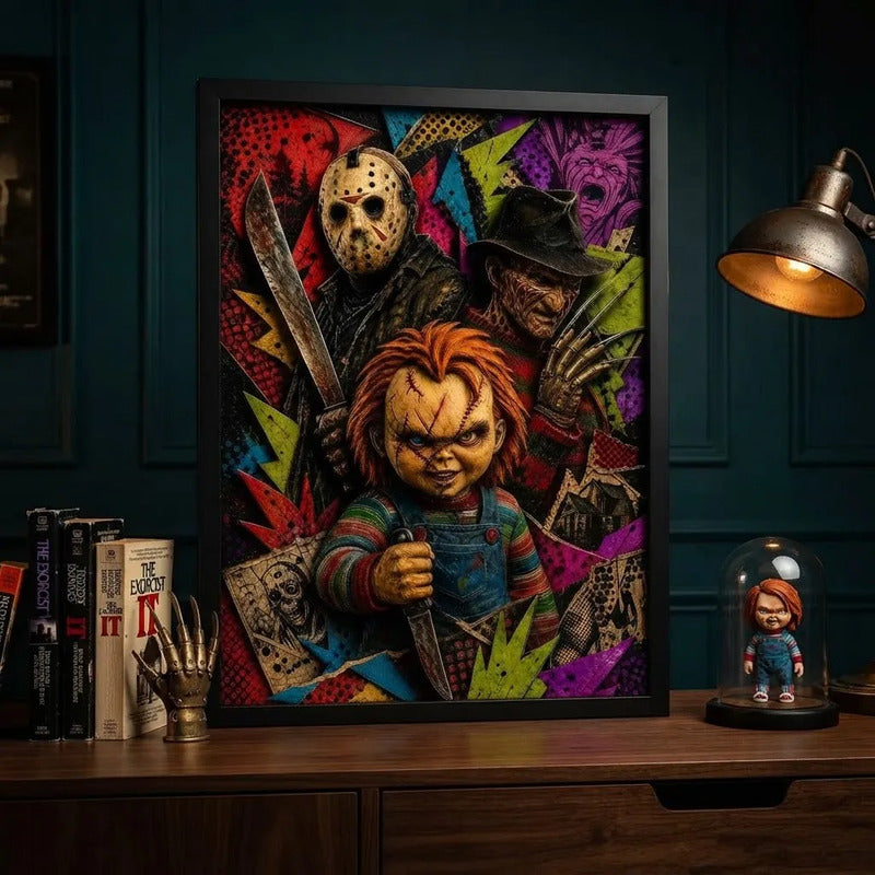 Cuadro Chucky Jason Freddy Krueger Pelicula Terror Efecto 3d Marco Negro
