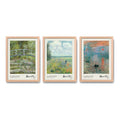 Set 3 Cuadros Living Dormitorio Claude Monet Obras Clásicas Marco Marrón Claro