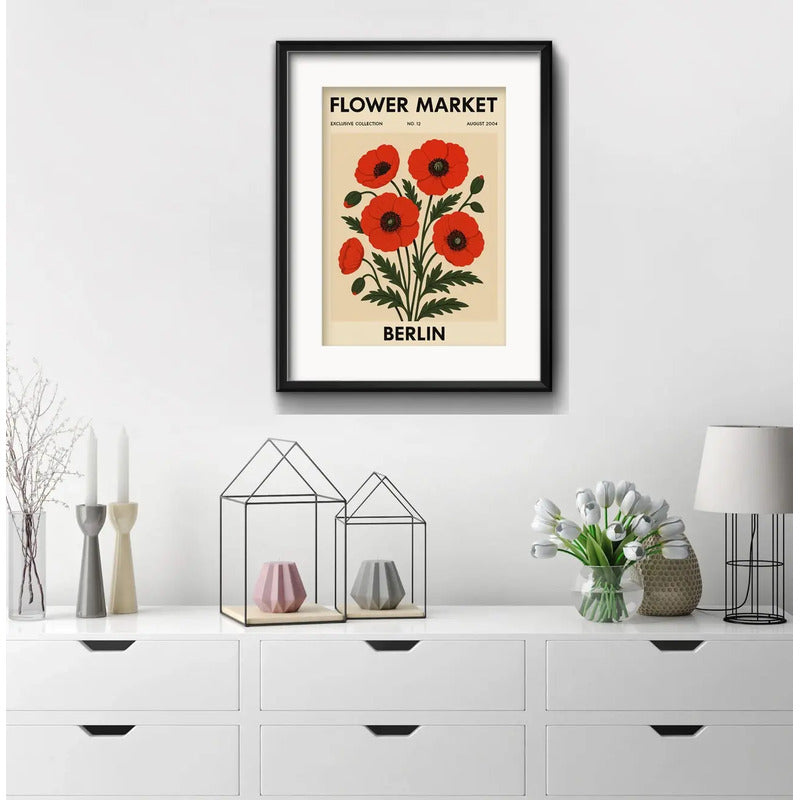 Cuadro Flower Market Berlin Flores 53x43cm Con Paspartú Marco Negro