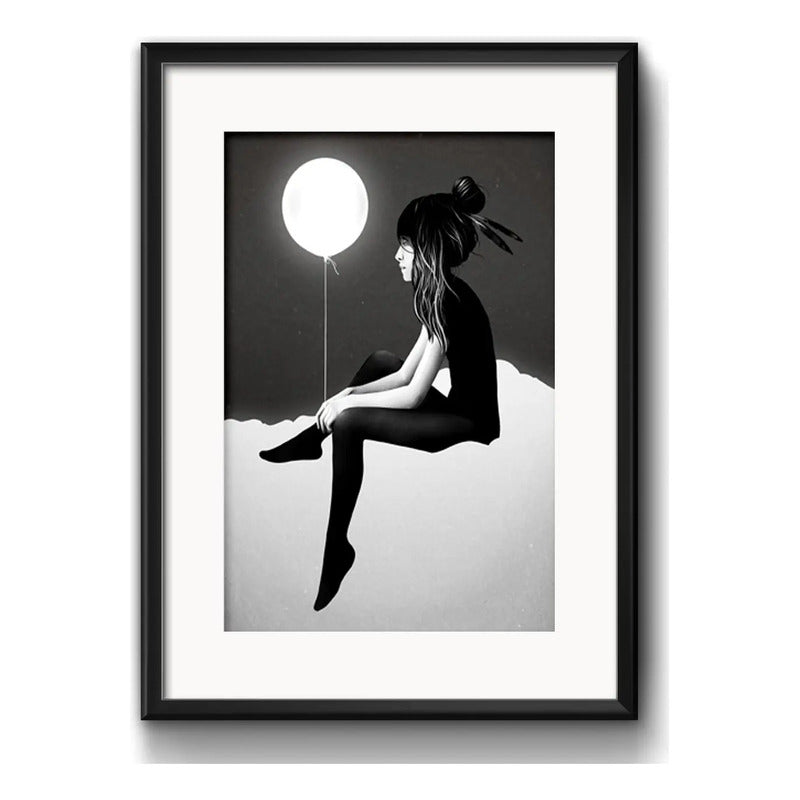 Cuadro Chica Con Globo Arte Moderna Blanco Y Negro Paspartú