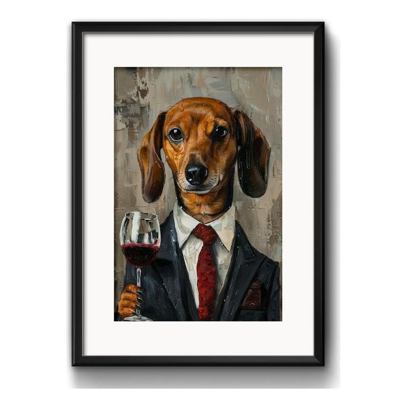 Cuadro Perro Dachshund Salchicha Tomando Vino 1 Con Paspartú