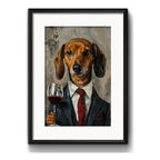 Cuadro Perro Dachshund Salchicha Tomando Vino 1 Con Paspartú